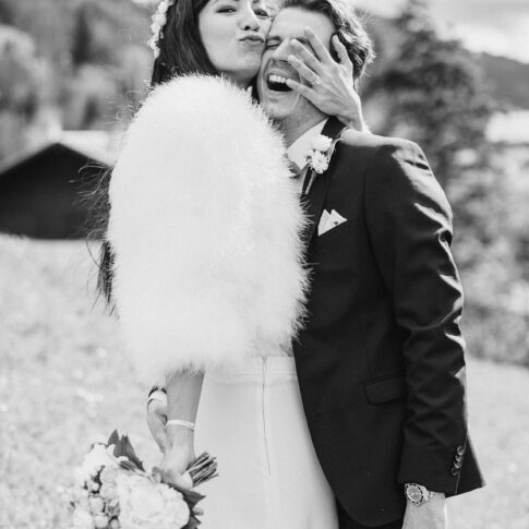 photo de mariage en noir et blanc à megève